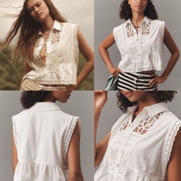 Pilcro Crop Swing Blouse in White Eyelet Lace | new nwt | large “ - Picture 3 of 10